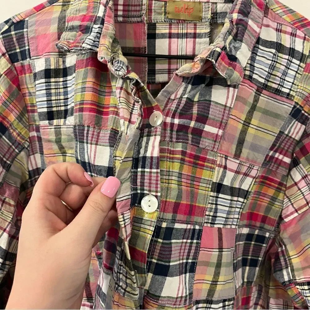 Tulip Patchwork Multicolored Button Front Top Medium - Picture 5 of 11